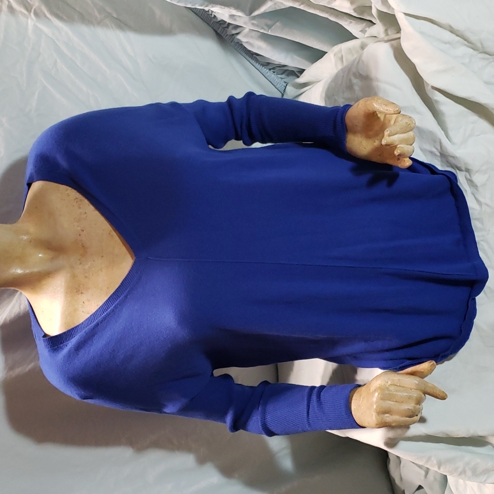 Trouve Viscose, Cashmere, Polyester Blend V-Neck Blue Oversized Sweater Size XS